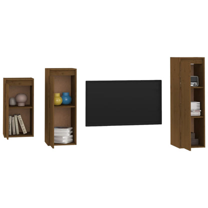 Mobili Porta TV 3 pz ambra in Legno Massello di Pino