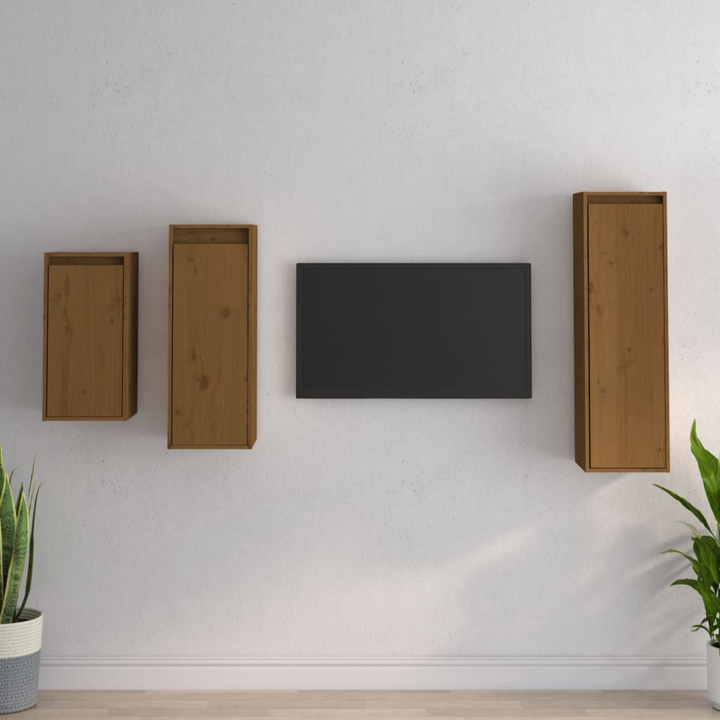 Mobili Porta TV 3 pz ambra in Legno Massello di Pino