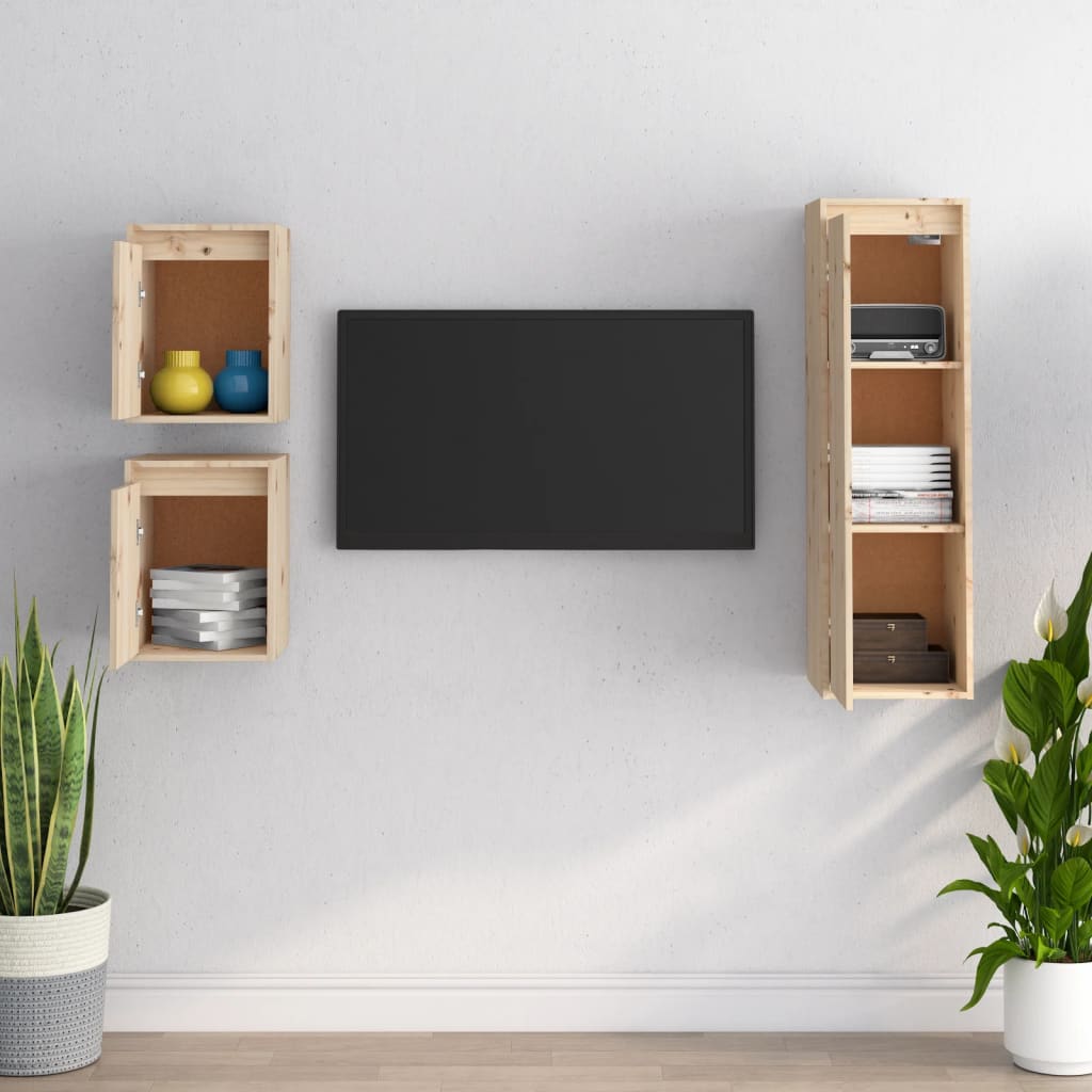 Mobili Porta TV 3 pz in Legno Massello di Pino
