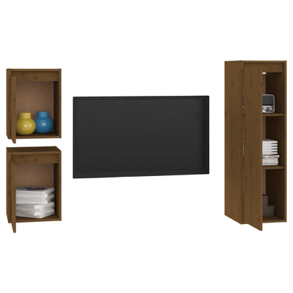 Mobili Porta TV 3 pz Marrone ambra in Legno Massello di Pino