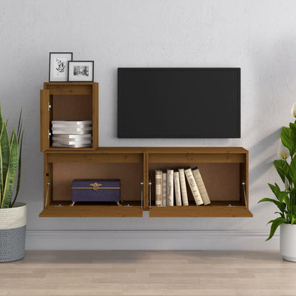 Mobili Porta TV 3 pz ambra in Legno Massello di Pino