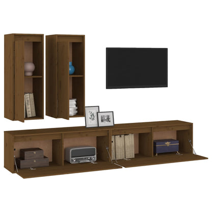 Mobili Porta TV 4 pz ambra in Legno Massello di Pino