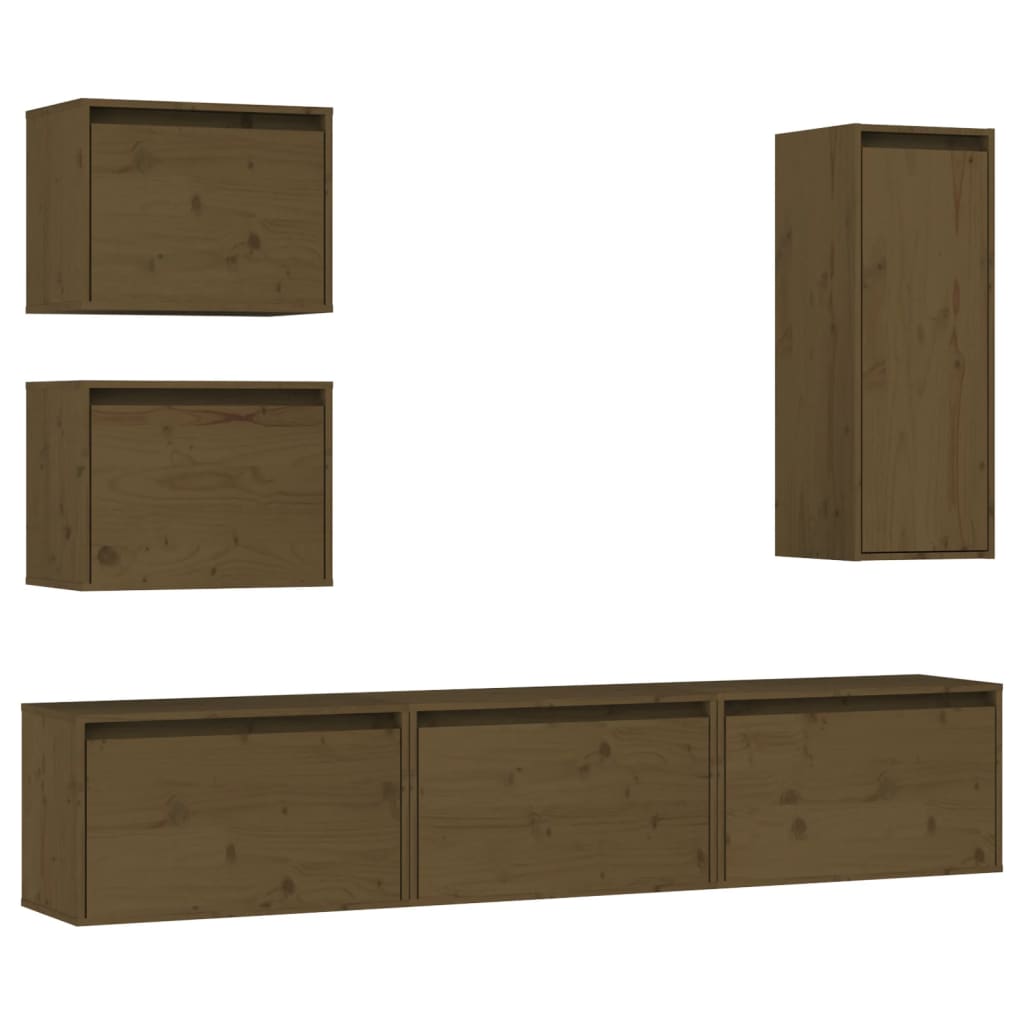 Mobili Porta TV 6 pz ambra in Legno Massello di Pino