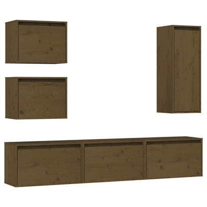 Mobili Porta TV 6 pz ambra in Legno Massello di Pino