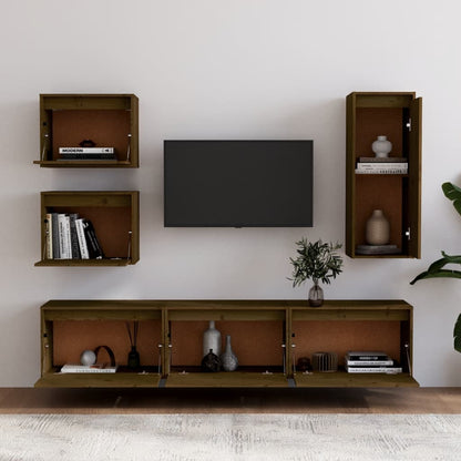 Mobili Porta TV 6 pz ambra in Legno Massello di Pino