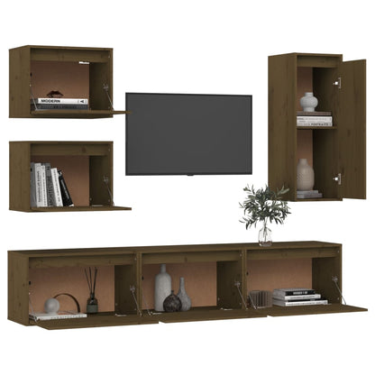 Mobili Porta TV 6 pz ambra in Legno Massello di Pino