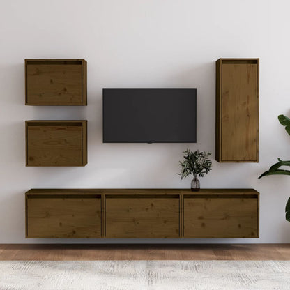Mobili Porta TV 6 pz ambra in Legno Massello di Pino