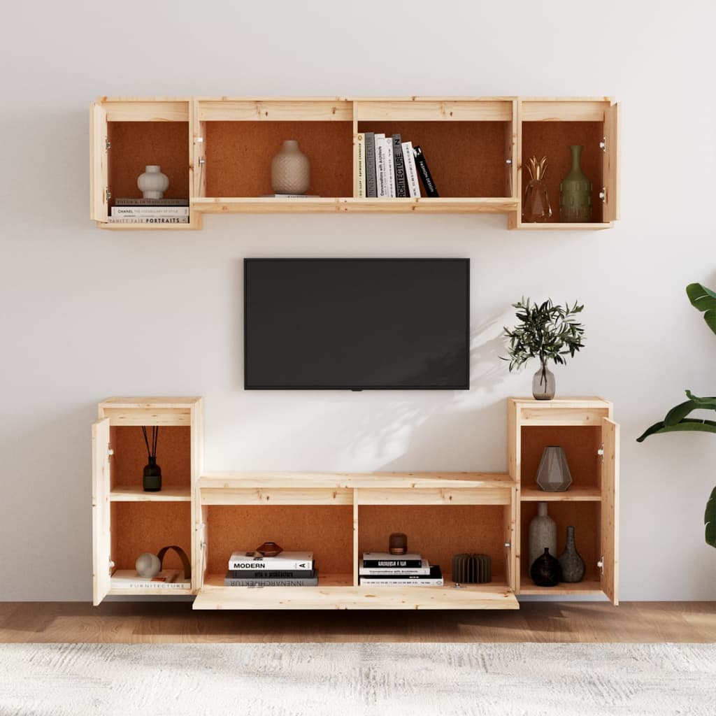 Mobili TV 6 pz in Legno Massello di Pino