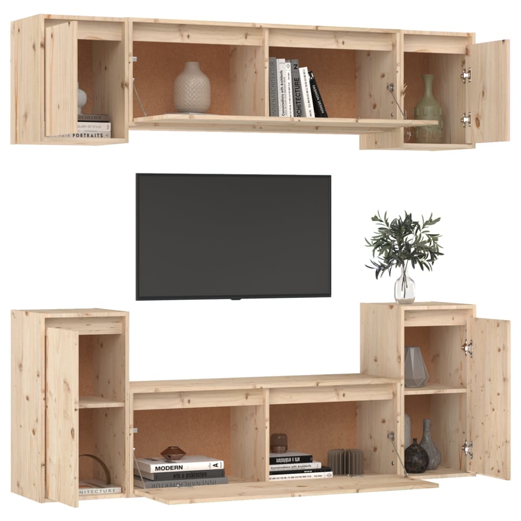 Mobili TV 6 pz in Legno Massello di Pino
