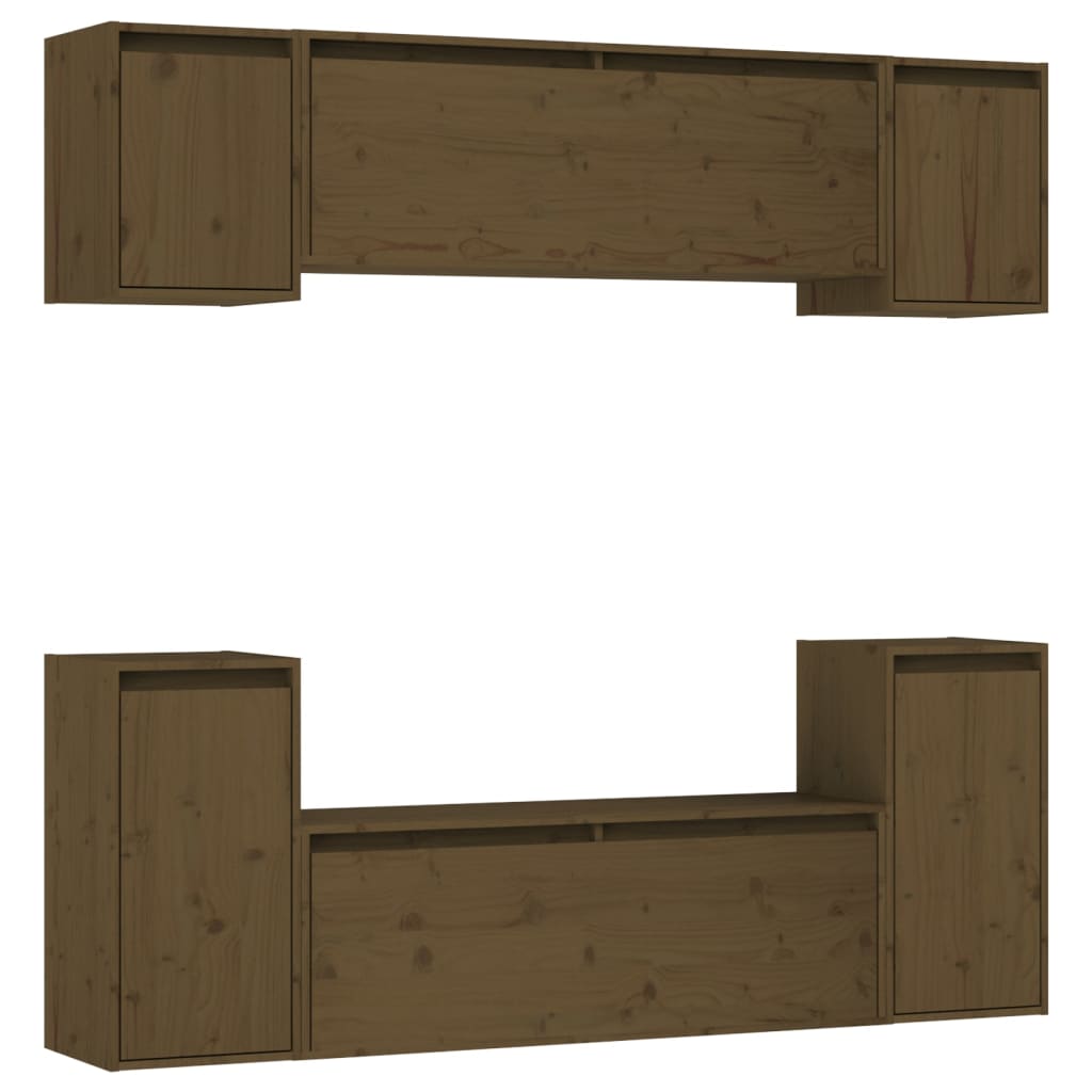 Mobili Porta TV 6 pz ambra in Legno Massello di Pino