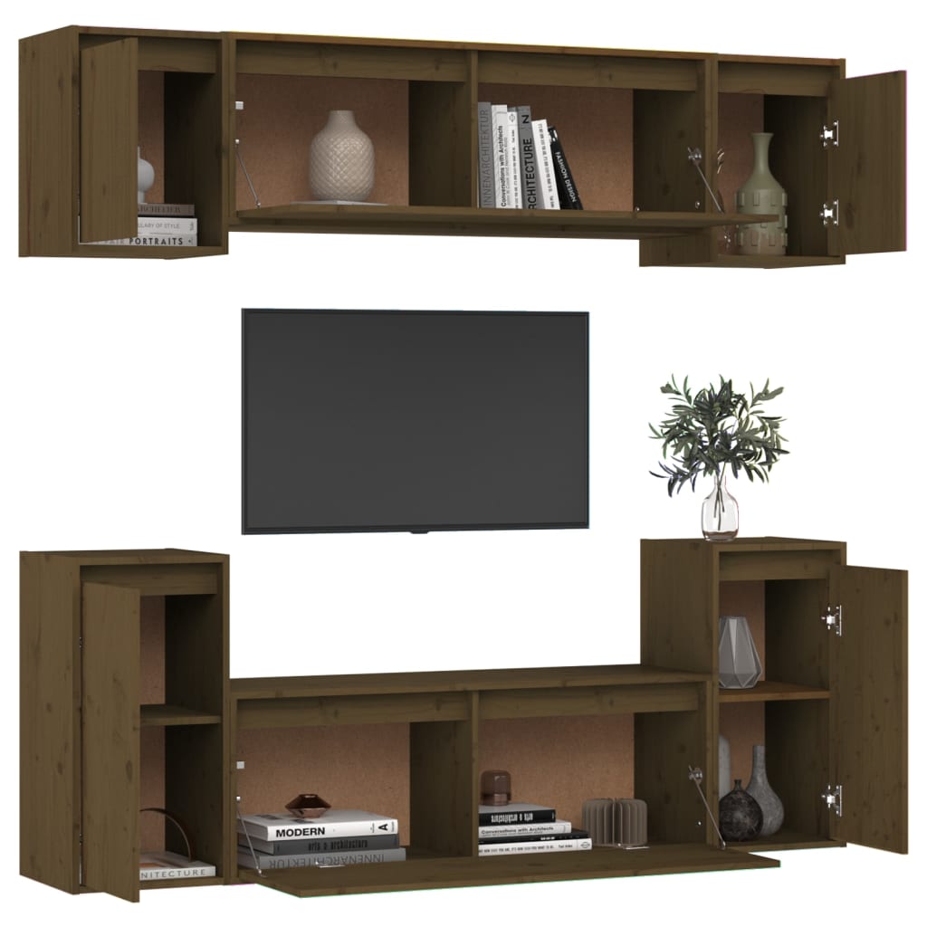 Mobili Porta TV 6 pz ambra in Legno Massello di Pino