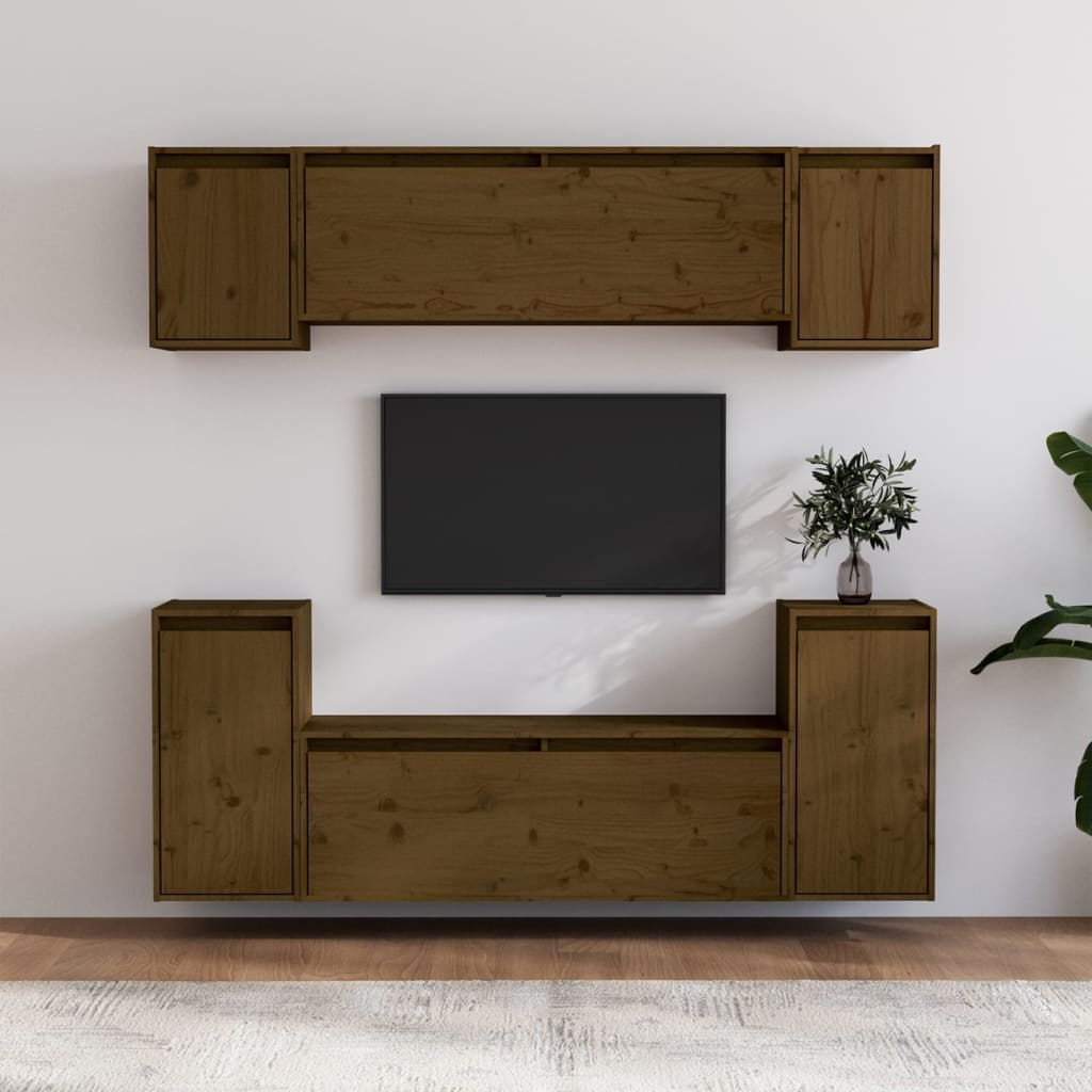 Mobili Porta TV 6 pz ambra in Legno Massello di Pino