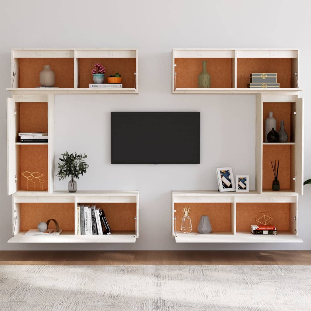 Mobili Porta TV 6 pz Bianchi in Legno Massello di Pino