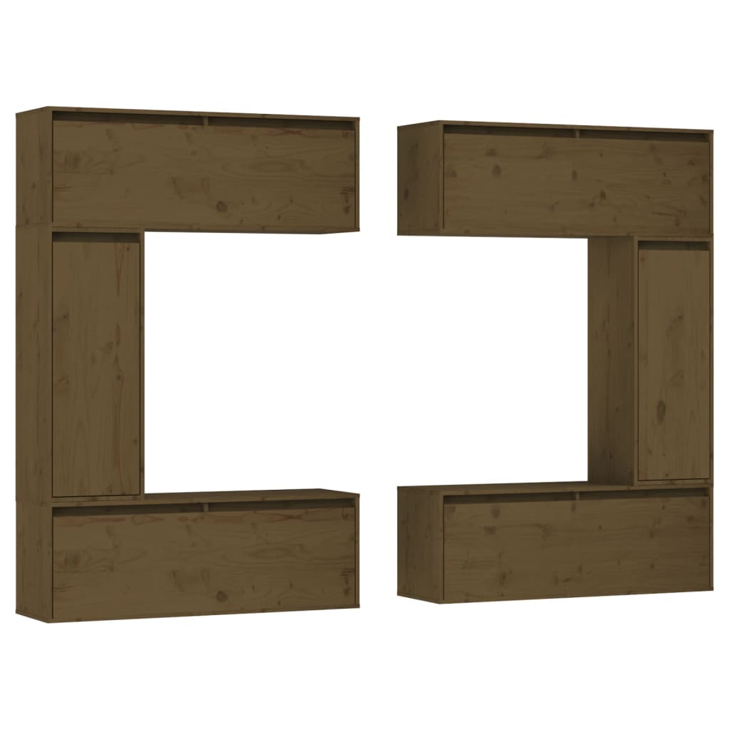 Mobili Porta TV 6 pz ambra in Legno Massello di Pino