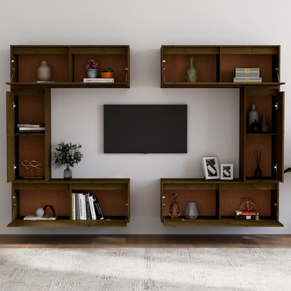 Mobili Porta TV 6 pz ambra in Legno Massello di Pino
