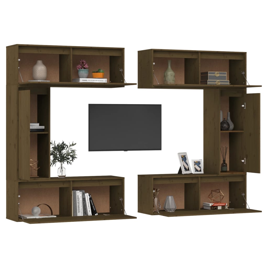 Mobili Porta TV 6 pz ambra in Legno Massello di Pino