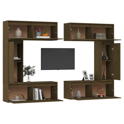 Mobili Porta TV 6 pz ambra in Legno Massello di Pino