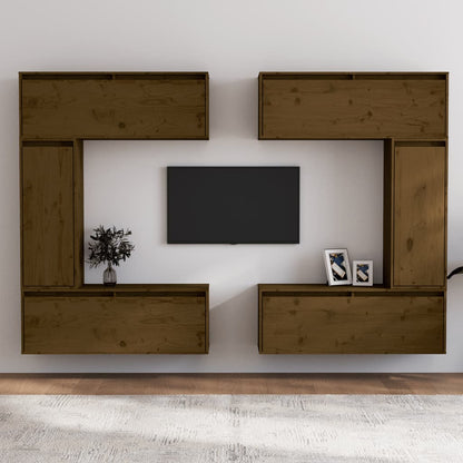 Mobili Porta TV 6 pz ambra in Legno Massello di Pino