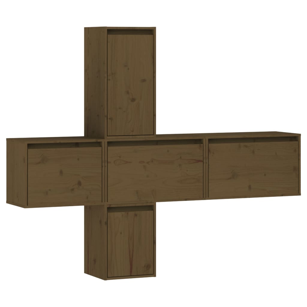 Mobili Porta TV 5 pz ambra in Legno Massello di Pino