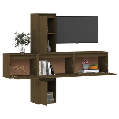 Mobili Porta TV 5 pz ambra in Legno Massello di Pino