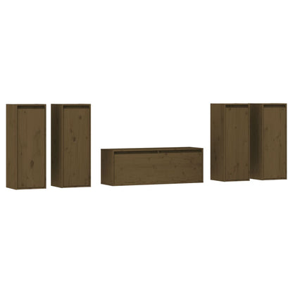 Mobili Porta TV 5 pz ambra in Legno Massello di Pino