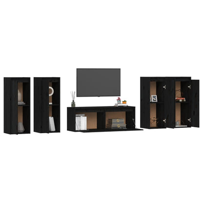 Mobili Porta TV 5 pz Neri in Legno Massello di Pino