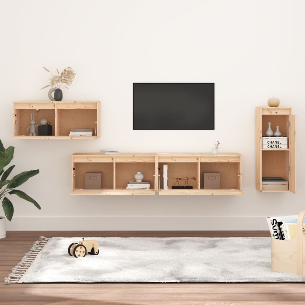 Mobili Porta TV 4 pz in Legno Massello di Pino