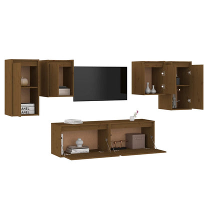 Mobili Porta TV 6 pz ambra in Legno Massello di Pino
