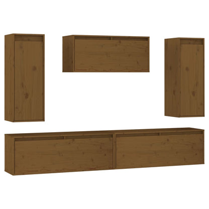 Mobili Porta TV 5 pz ambra in Legno Massello di Pino