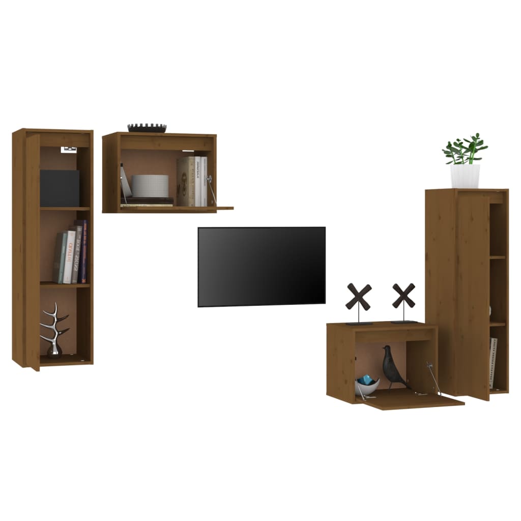 Mobili Porta TV 4 pz ambra in Legno Massello di Pino