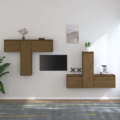 Mobili Porta TV 6 pz ambra in Legno Massello di Pino