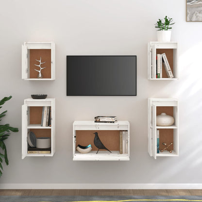 Mobili Porta TV 5 pz Bianchi in Legno Massello di Pino