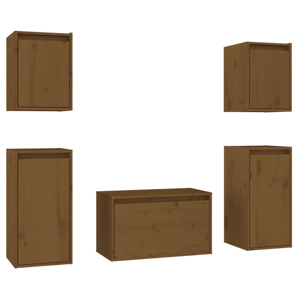 Mobili Porta TV 5 pz ambra in Legno Massello di Pino