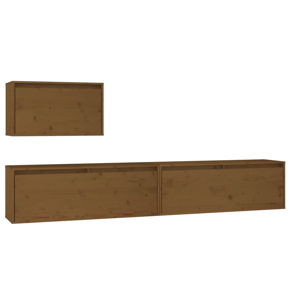 Mobili Porta TV 3 pz ambra in Legno Massello di Pino