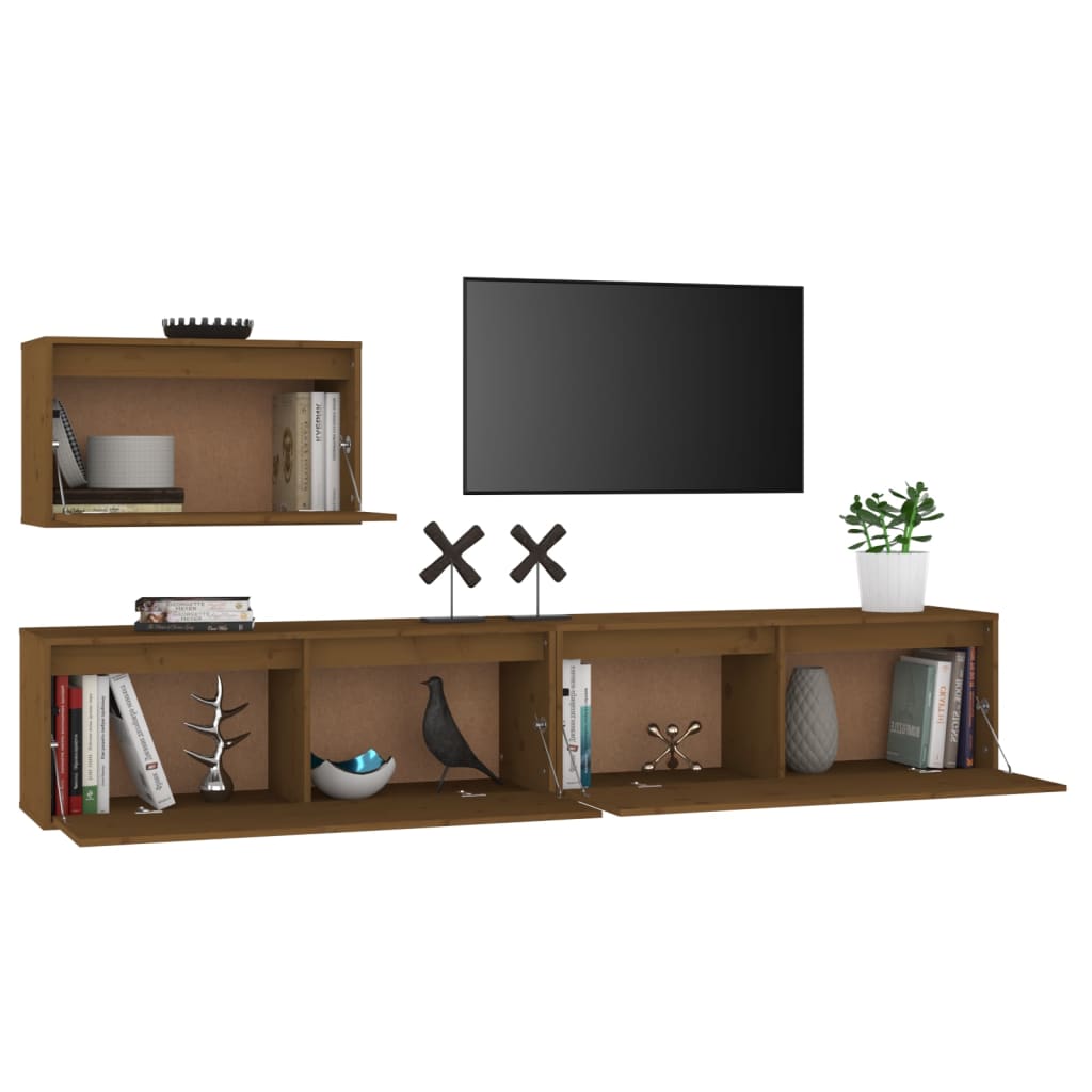 Mobili Porta TV 3 pz ambra in Legno Massello di Pino