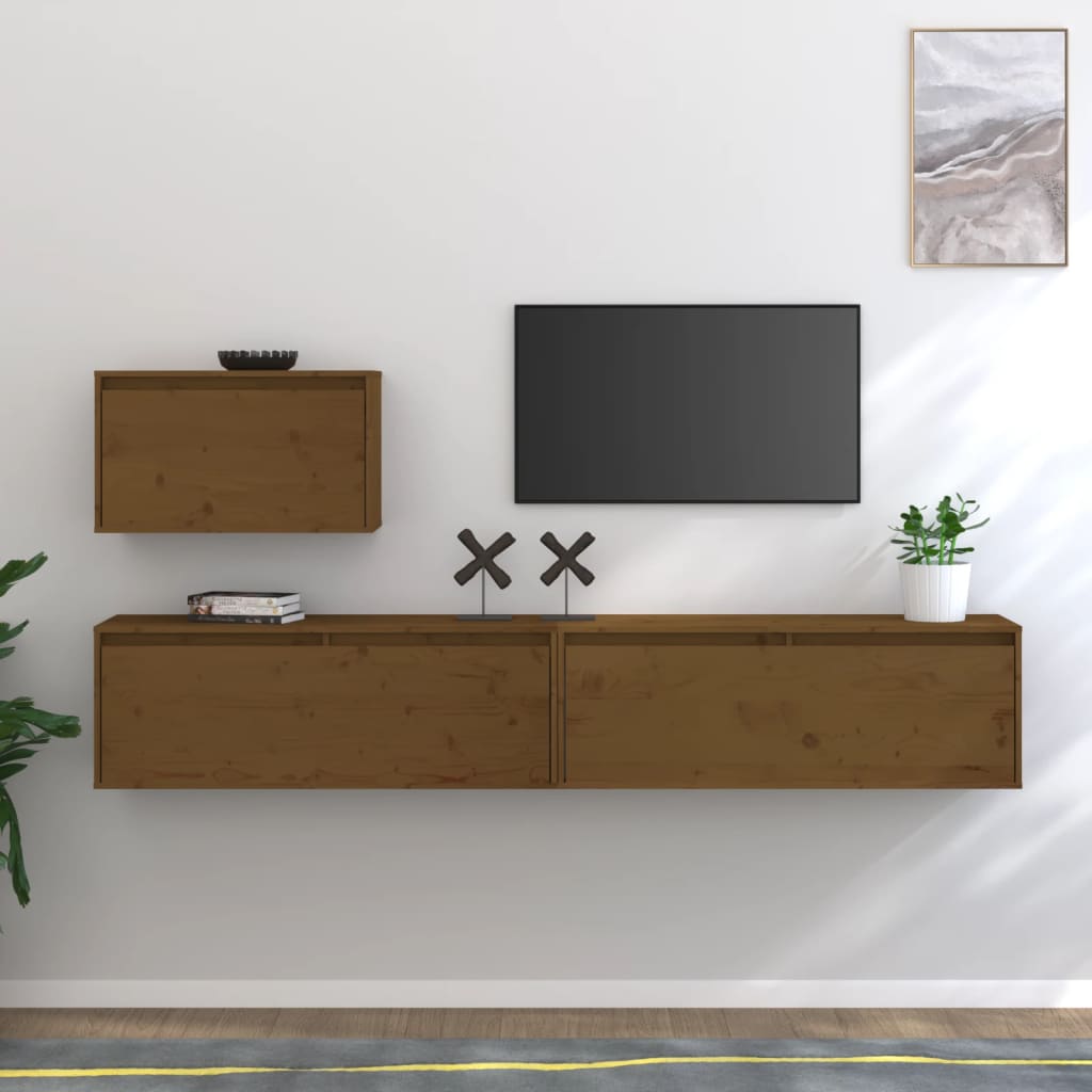 Mobili Porta TV 3 pz ambra in Legno Massello di Pino