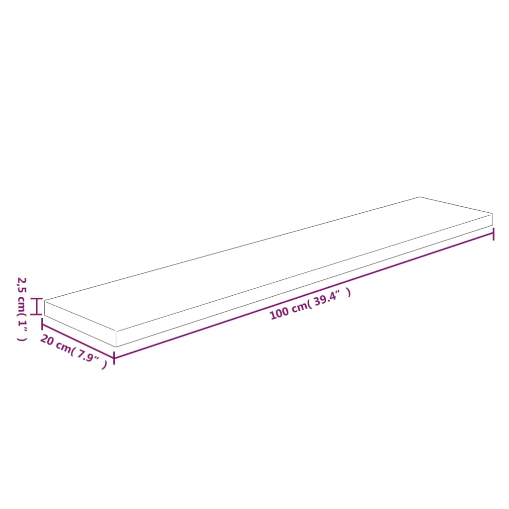 Ripiano 100x20x2,5 cm Legno Massello di Rovere Non Trattato