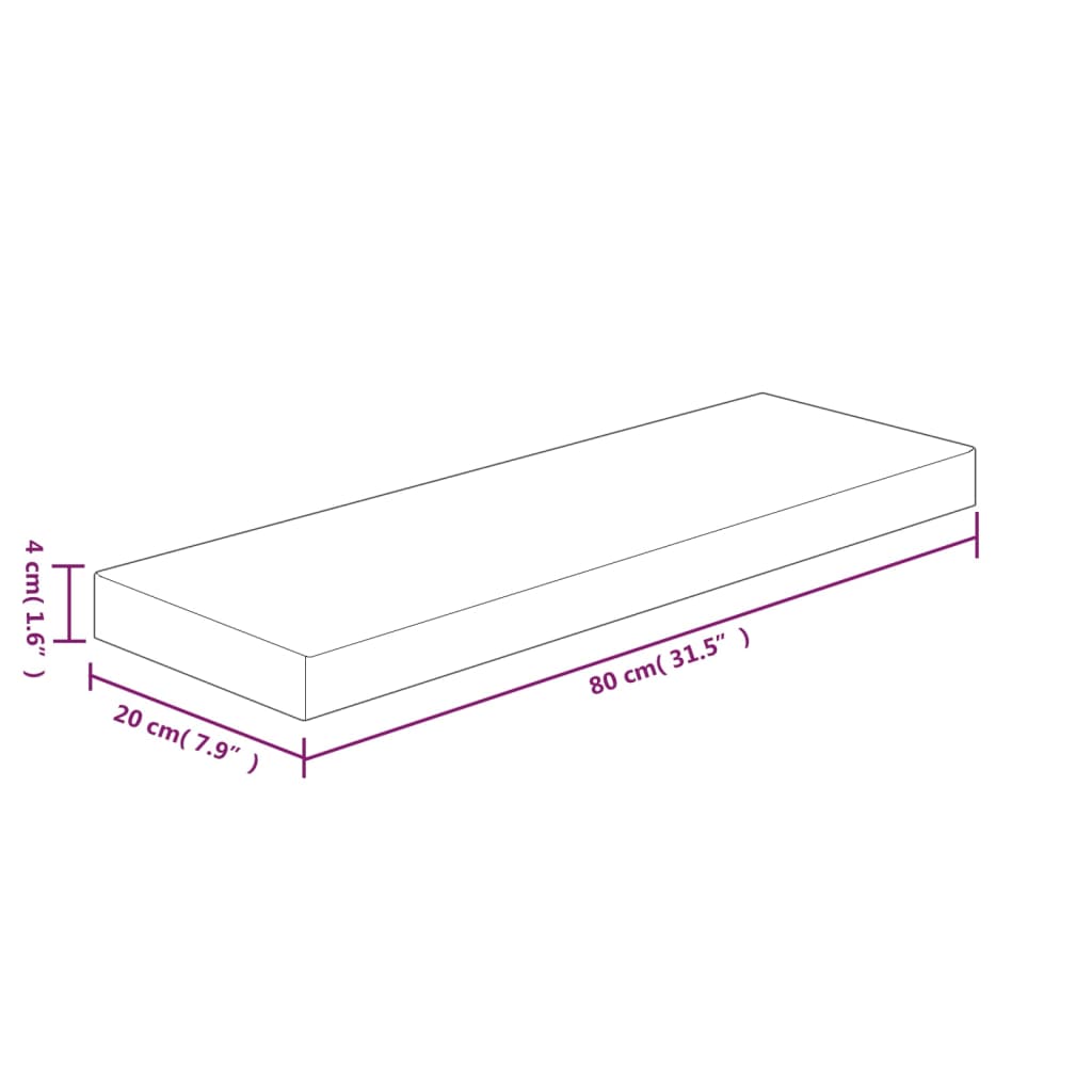 Ripiano 80x20x4 cm Legno Massello di Rovere Non Trattato
