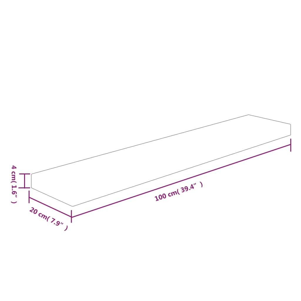 Ripiano 100x20x4 cm Legno Massello di Rovere Non Trattato