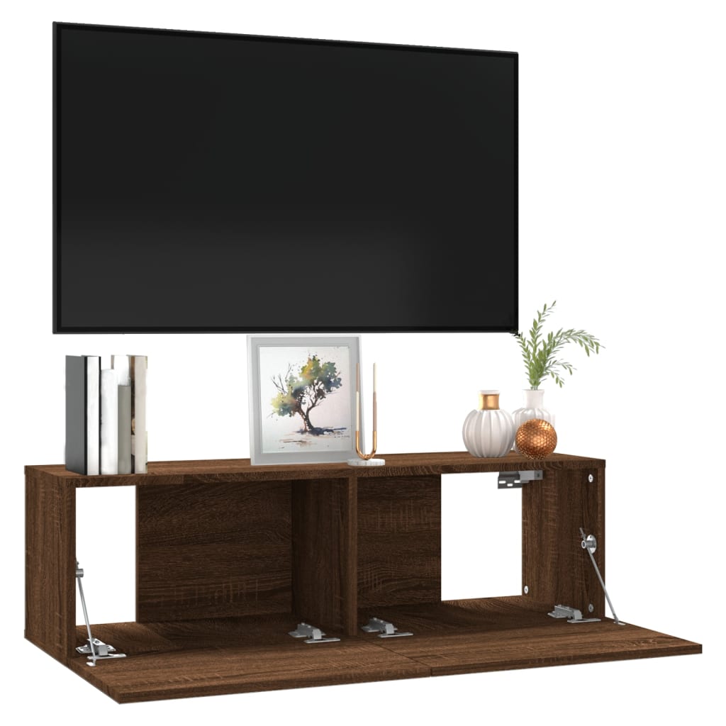 Mobile TV Muro Rovere Marrone 100x30x30cm Legno Ingegnerizzato