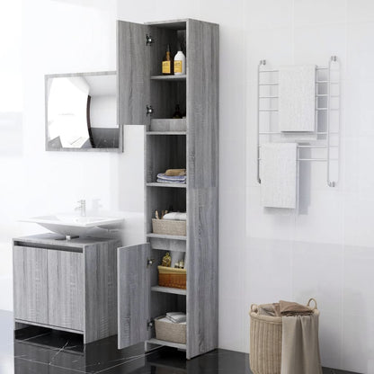Armadio Bagno Rovere Grigio 30x30x183,5cm Legno Ingegnerizzato