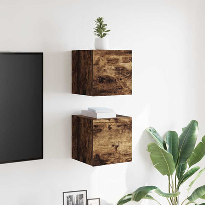 Armadietti TV Montati a Parete 2pz Rovere Fumo 30,5x30x30 cm