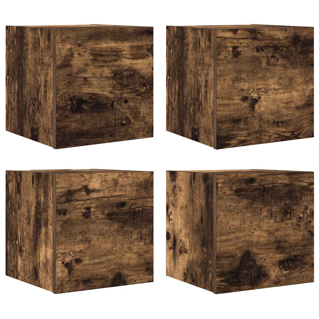Armadietti TV Montati a Parete 4pz Rovere Fumo 30,5x30x30 cm