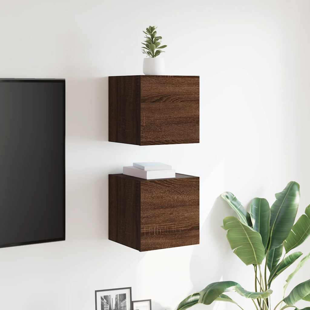 Armadietti TV Montati a Parete 2pz Rovere Marrone 30,5x30x30 cm