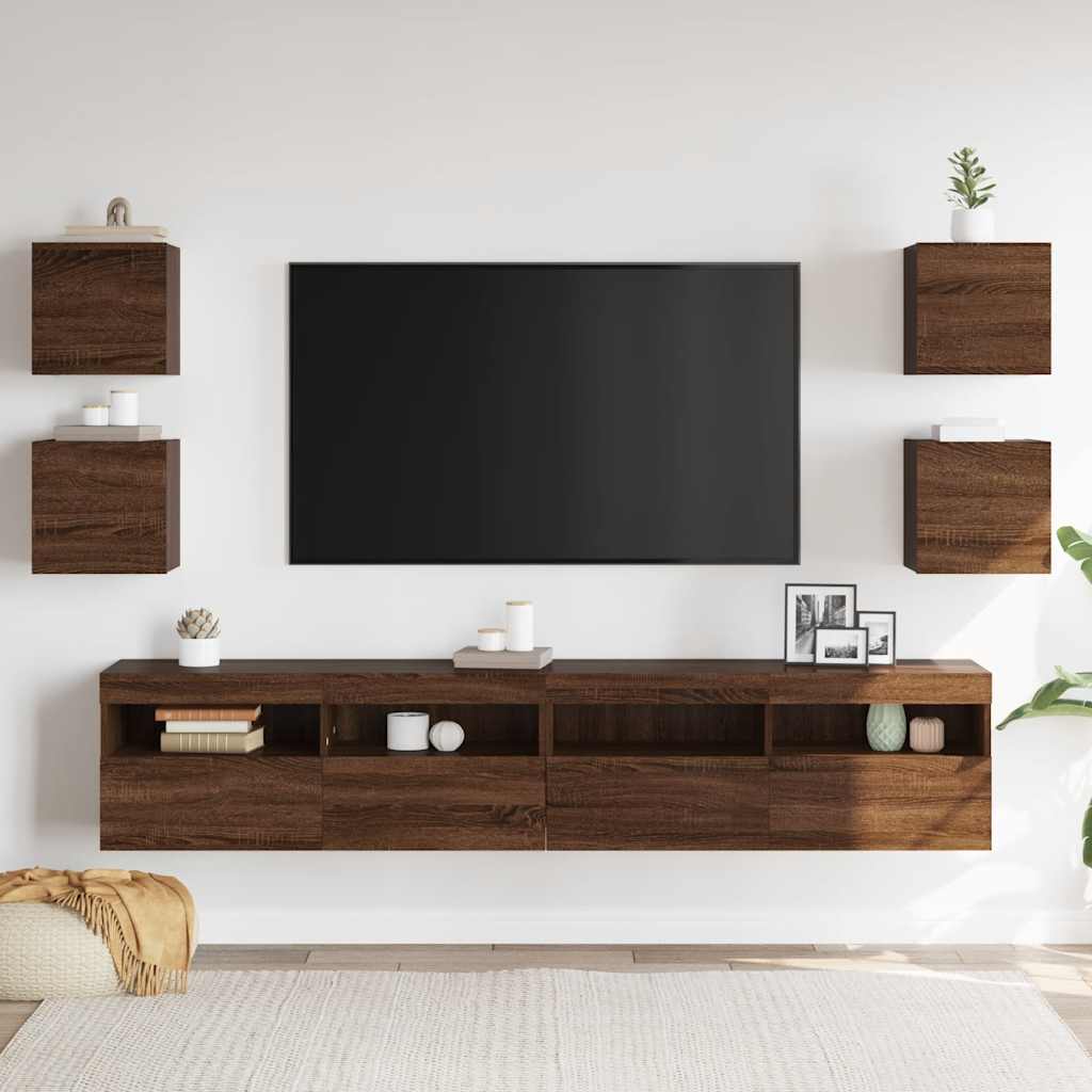 Armadietti TV Montati a Parete 4pz Rovere Marrone 30,5x30x30 cm