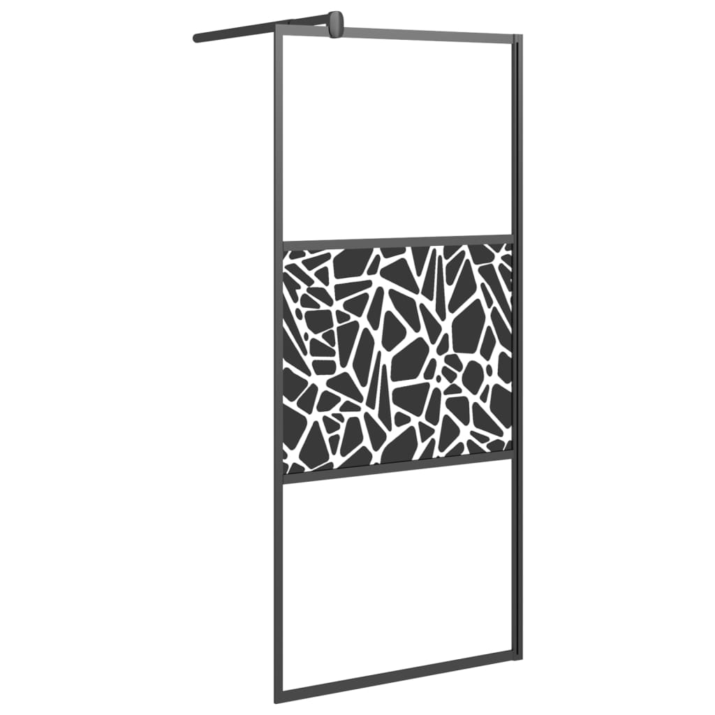 Parete Doccia Walk in 90x195cm Vetro ESG con Design Pietre Nero