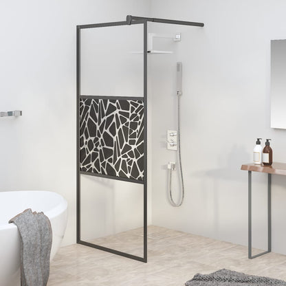 Parete Doccia Walk in 90x195cm Vetro ESG con Design Pietre Nero