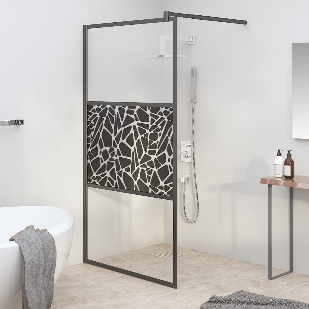 Parete Doccia Walk in 115x195 cm Vetro ESG e Design Pietre Nero