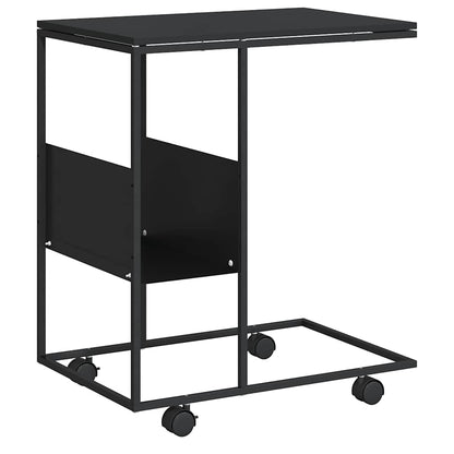 Tavolino con Ruote Nero 55x36x63,5 cm in Legno Multistrato