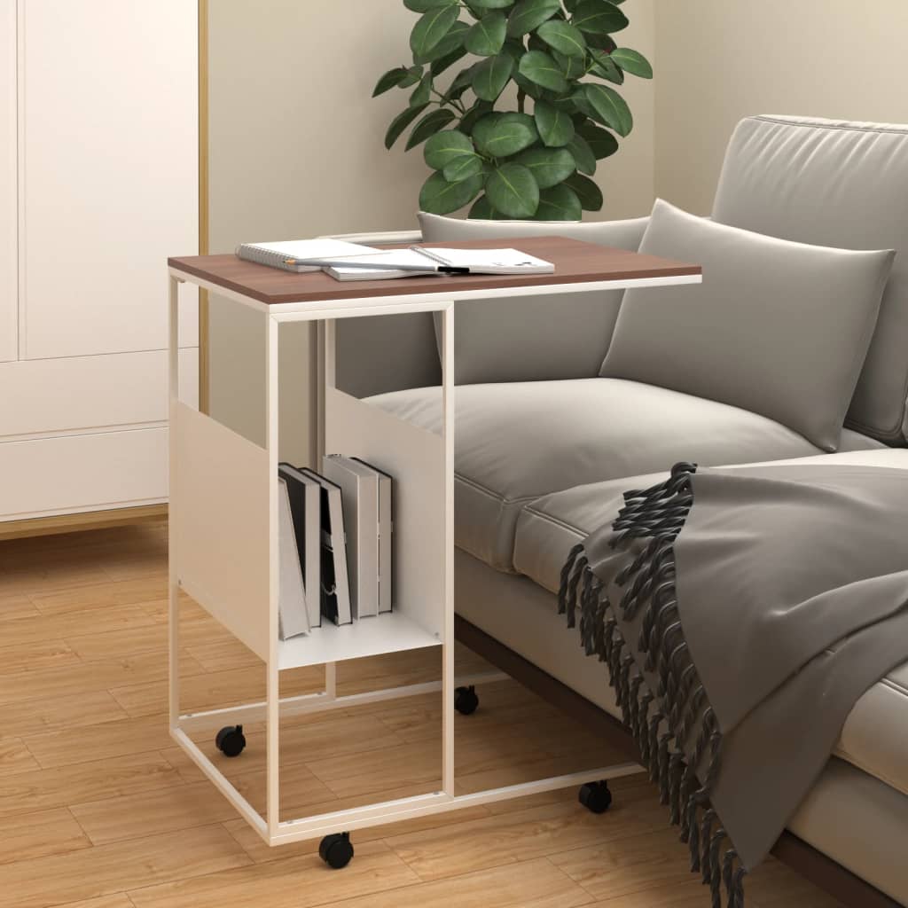 Tavolino con Ruote Bianco 55x36x63,5cm in Legno Multistrato
